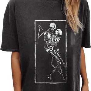 Western Halloween Shirts for Women Skeleton Graphic Tshirts Short Sleeve Grunge